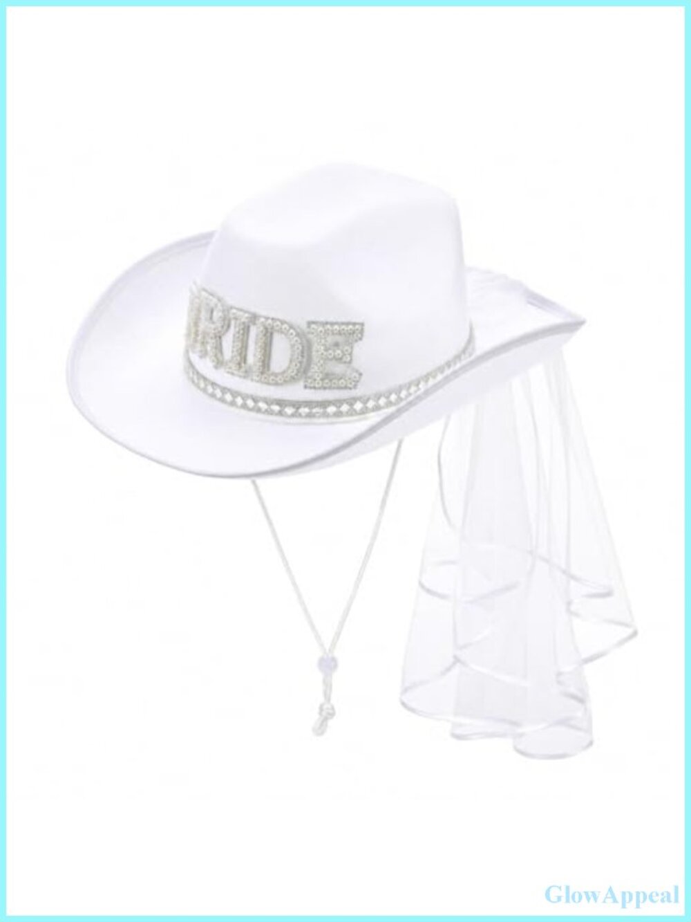 Cowgirl Hat with Veil, White Bride Hat, Last Rodeo Party, Disco Bachelorette